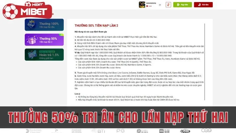 Khuyến mãi ngay 50% tri ân cho lần nạp thứ hai